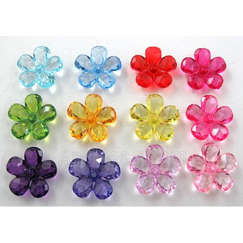 Acrylic beads flower, transparent, faceted, mixed color