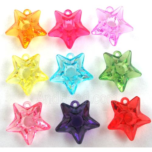 Acrylic pendant, star, transparent, mixed color