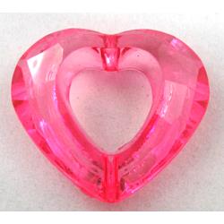 Acrylic bead, heart, transparent, hotpink