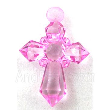 Acrylic pendant, cross, transparent, hot-pink