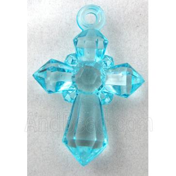 Acrylic pendant, cross, transparent, aqua