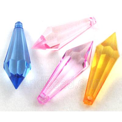 Acrylic pendant, faceted teardrop, transparent, mixed color