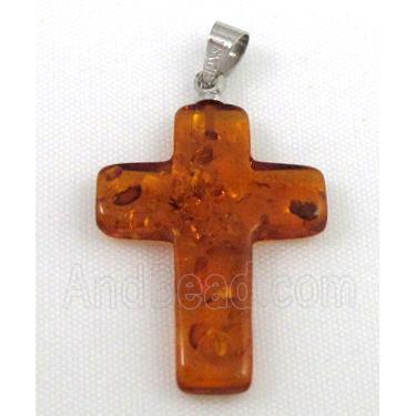amber pendant, cross, coffee