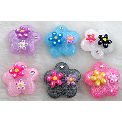 Resin Cabochon, flower, flat-back, mixed color