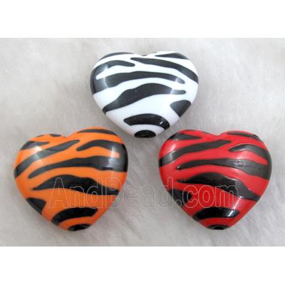Zebra Resin Heart Beads Mixed