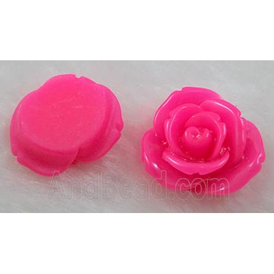 Resin Cabochon, rose-flower, hot-pink, flat-back
