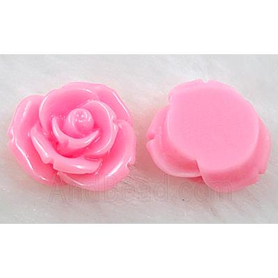 Resin Cabochon, rose-flower, pink, flat-back