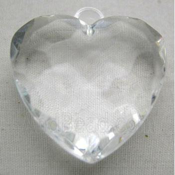 Acrylic Pendant, heart, faceted, transparent, clear