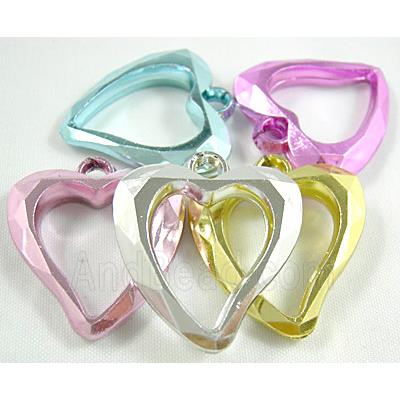 Heart Pendant, Mix Color Faceted Plastic Beads
