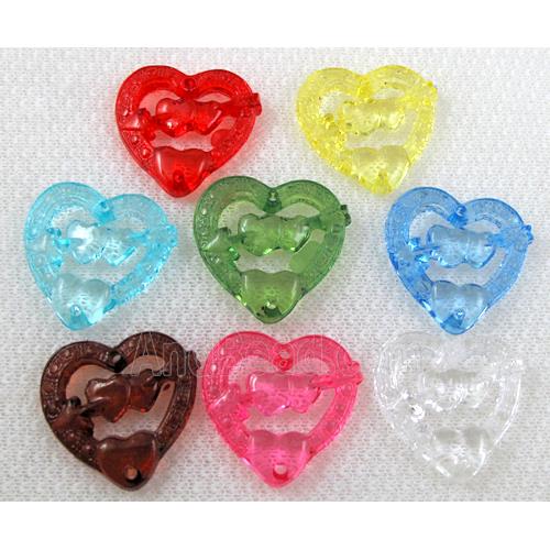 Acrylic bead pendant, heart, mixed color