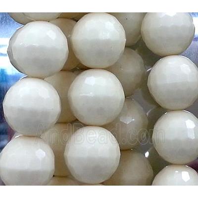 resin & stone bead, faceted round, white