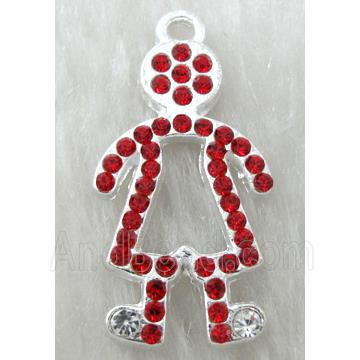 Alloy pendants paved red rhinestone, silver plated