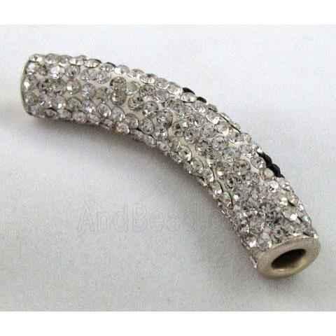 Fimo tube bead pave rhinestone, white