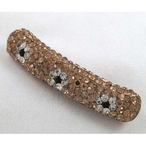 Fimo tube bead pave rhinestone, gold champagne