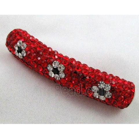 Fimo tube bead pave rhinestone, red