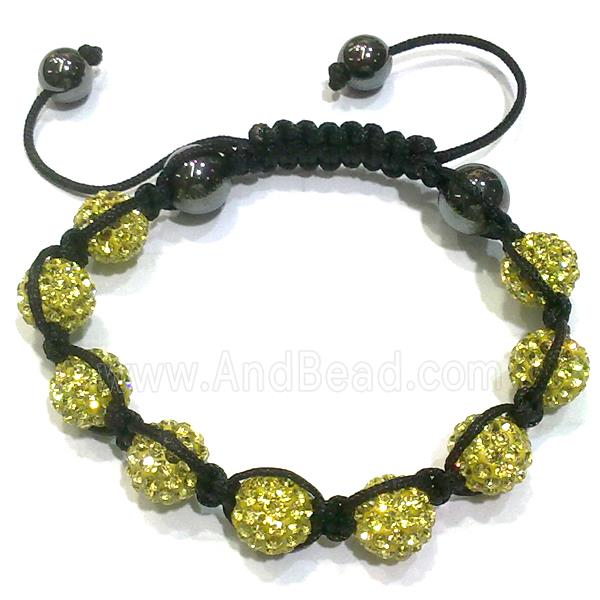 Bracelet, fimo polymer clay beads paved mid-east rhinestone, yellow
