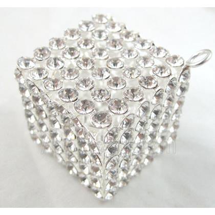 Middle East Rhinestone Pendant for earring, Cube, silver plated