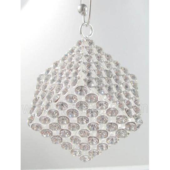 Middle East Rhinestone Pendant for earring, Cube, silver plated