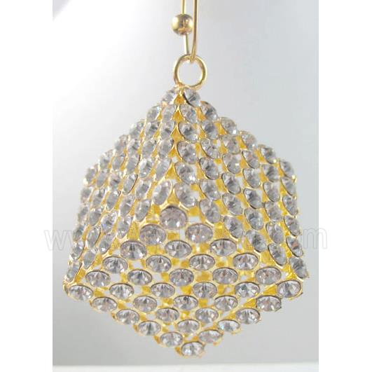 Middle East Rhinestone Pendant for earring, Cube, gold plated