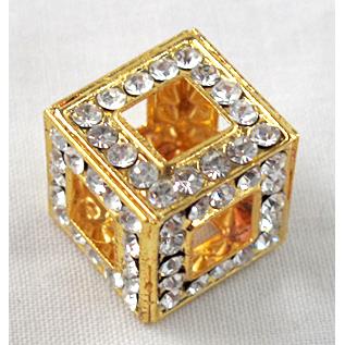 Middle East Rhinestone Beads, cube, gold plated, copper