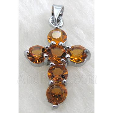 Rhinestone, Cross Pendant, Gold
