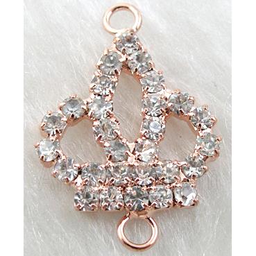 crown connector, copper, paved rhinestone, rose-gold