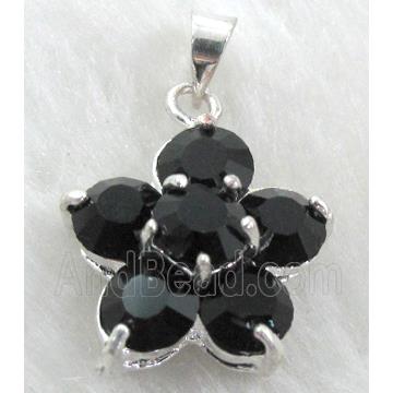 black Rhinestone cluster pendant, platinum plated