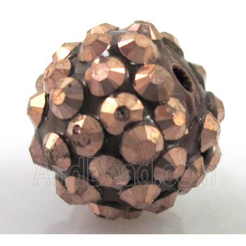 Round crystal rhinestone bead, antique copper plated