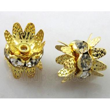 Rondelle Mideast Rhinestone Beads with bead-cap, gold plated