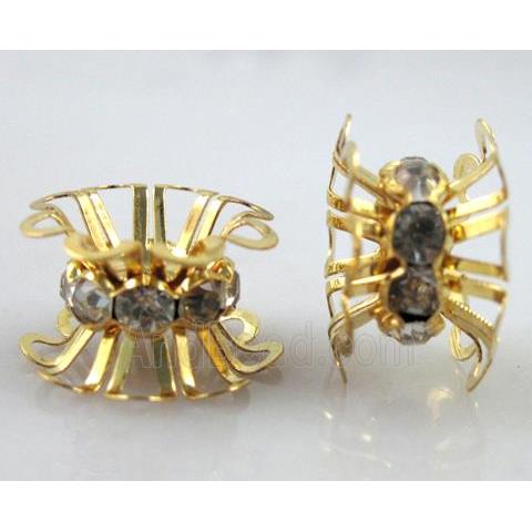 Rondelle Mideast Rhinestone Beads with bead-cap, gold