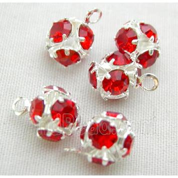 Red Round Ball Middle East Rhinestone Pendant, silver plated