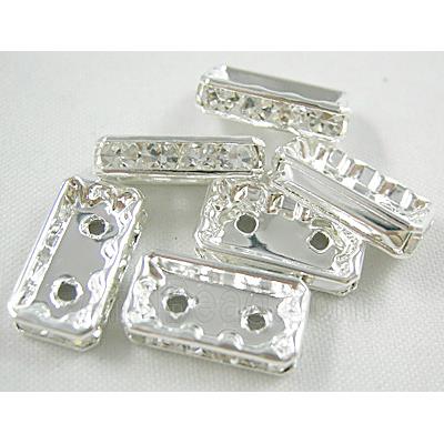 Clear Middle East Rhinestone Beads, Silver Plated, Rectangle