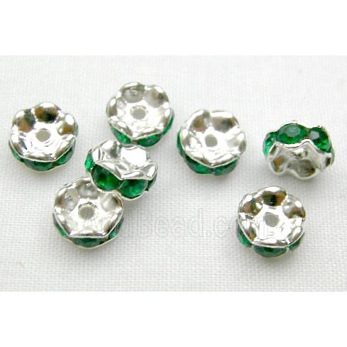 Green Rondelle Middle East Rhinestone Beads, silver plated