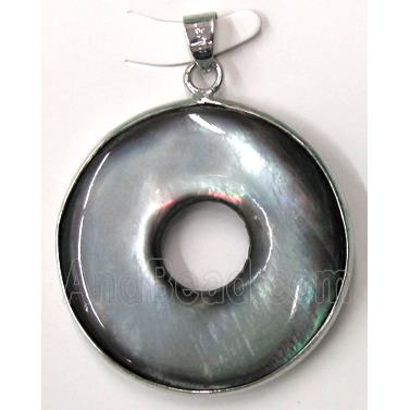 Paua Abalone shell pendant, donut, grey