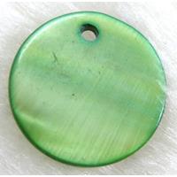 freshwater shell pendant, flat-round, green