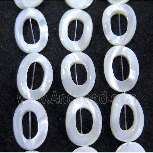 mother of pearl bead, oval ring, white