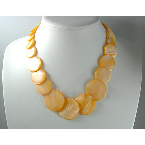 17 inches of freshwater shell necklace, orange