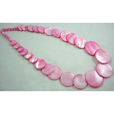 17 inches of freshwater shell necklace, hot-pink