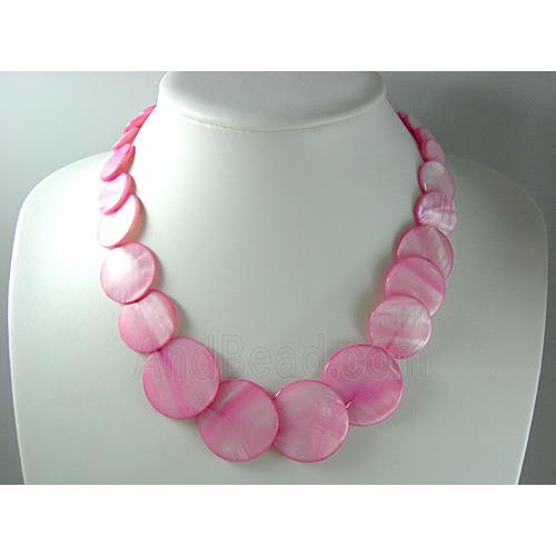 17 inches of freshwater shell necklace, hot-pink