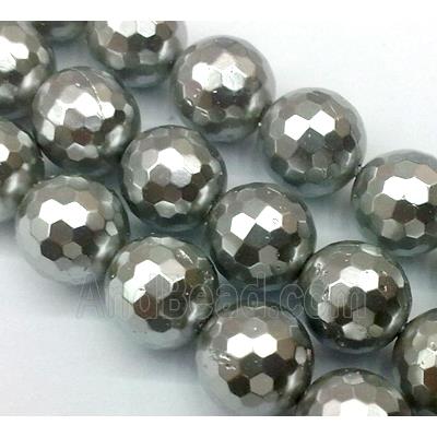 pearlized shell beads, faceted round, deep gray