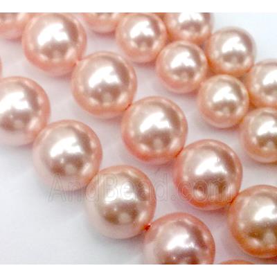 pearlized shell beads, round, pink