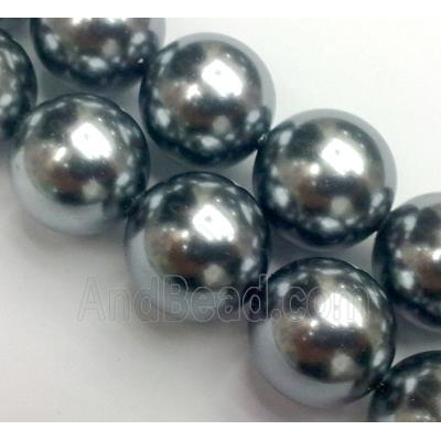 pearlized shell beads, round, deep-grey