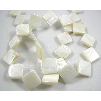 freshwater shell beads, square, corner-drilled, white