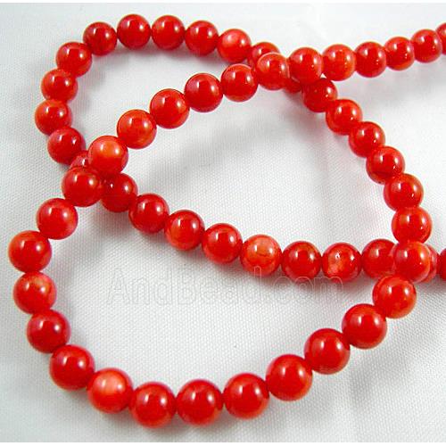 freshwater shell beads, round, dyed, red