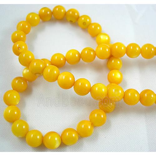 freshwater shell beads, round, dyed, yellow
