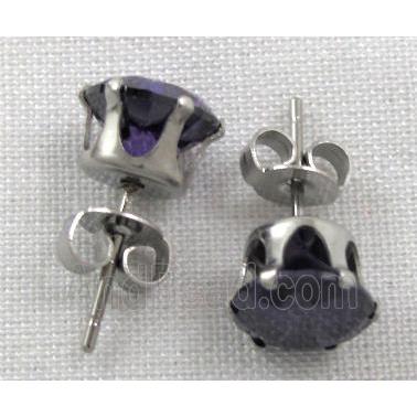 hypoallergenic Stainless steel earring with deep purple cubic zirconia