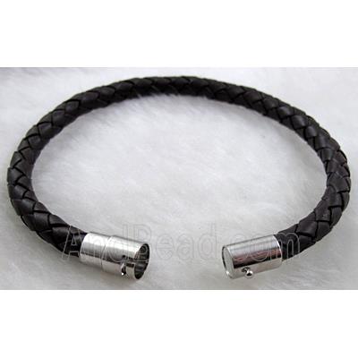 deep coffee Leather Cord Bracelets with Magnetic Clasp