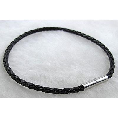 PU Leather Rope Bracelets, magnetic clasp, black