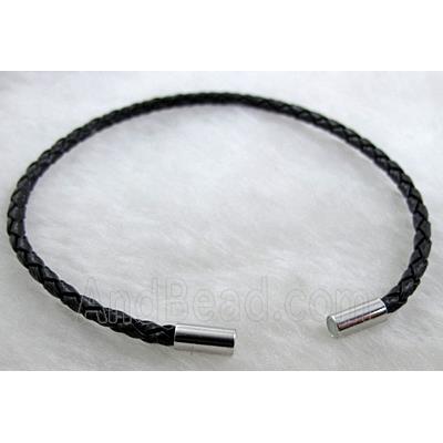 PU Leather Rope Bracelets, magnetic clasp, black