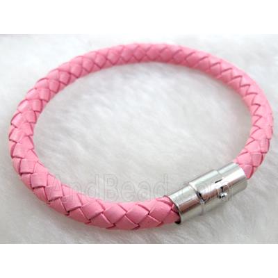 Pink Leather Bracelet, magnetic clasp